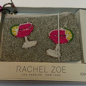 Rachel Zoe Silver Beaded Card Holder with Pink & Green Cocktail Motifs